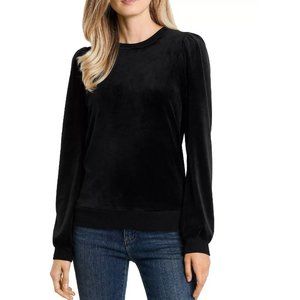NWT 1.State Black Velour Puff Shoulder Sweatshirt Top XS